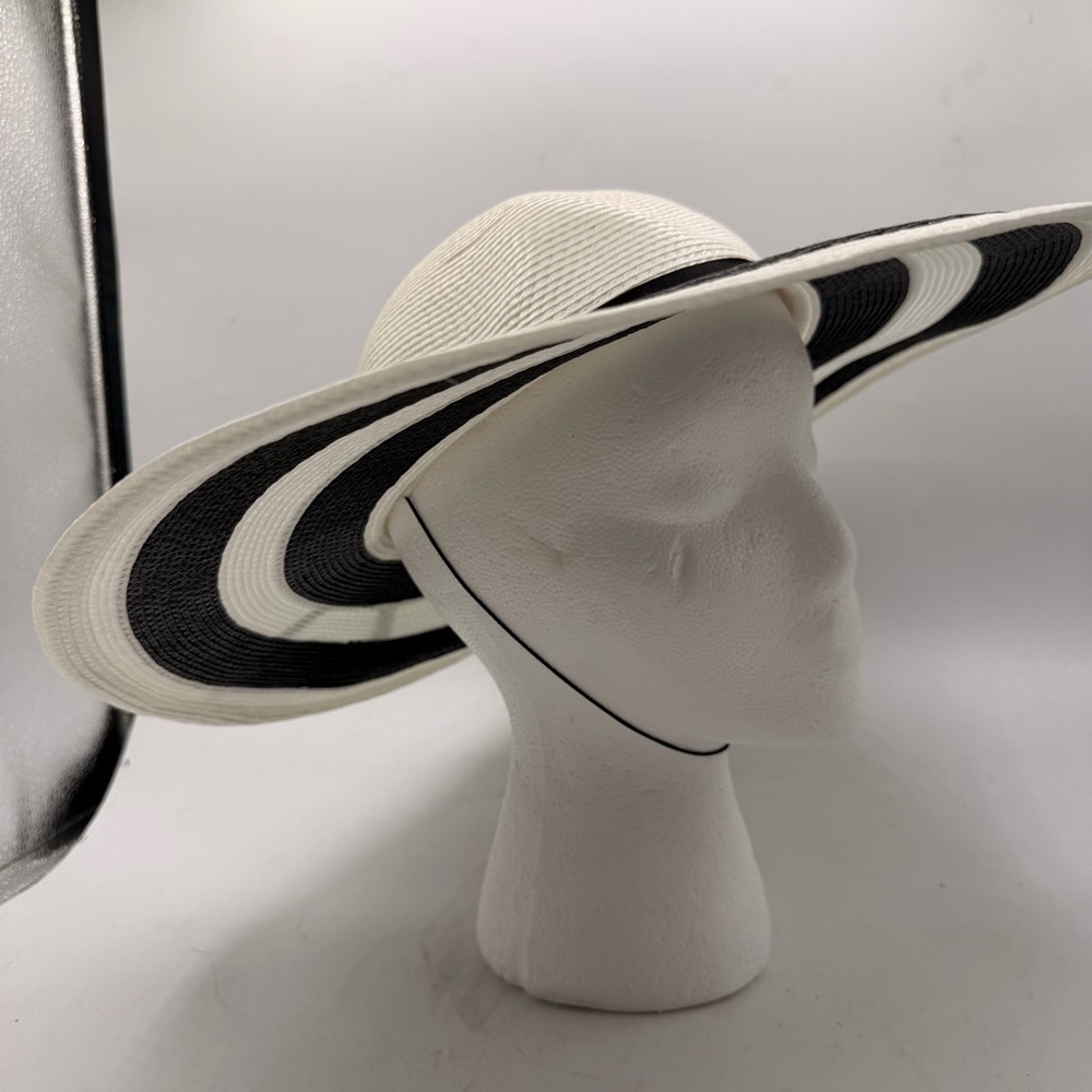 Wide Brim Black & White Striped Sun Hat – Statement Summer Hat - Picture 2 of 8